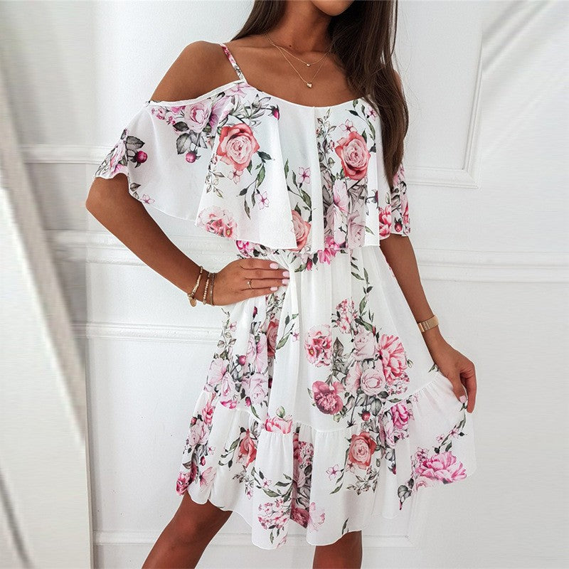 Chiffon Printed Off-shoulder Dress